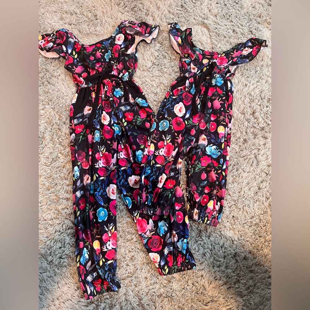 Pete & Lucy V-Back Floral Romper Pair